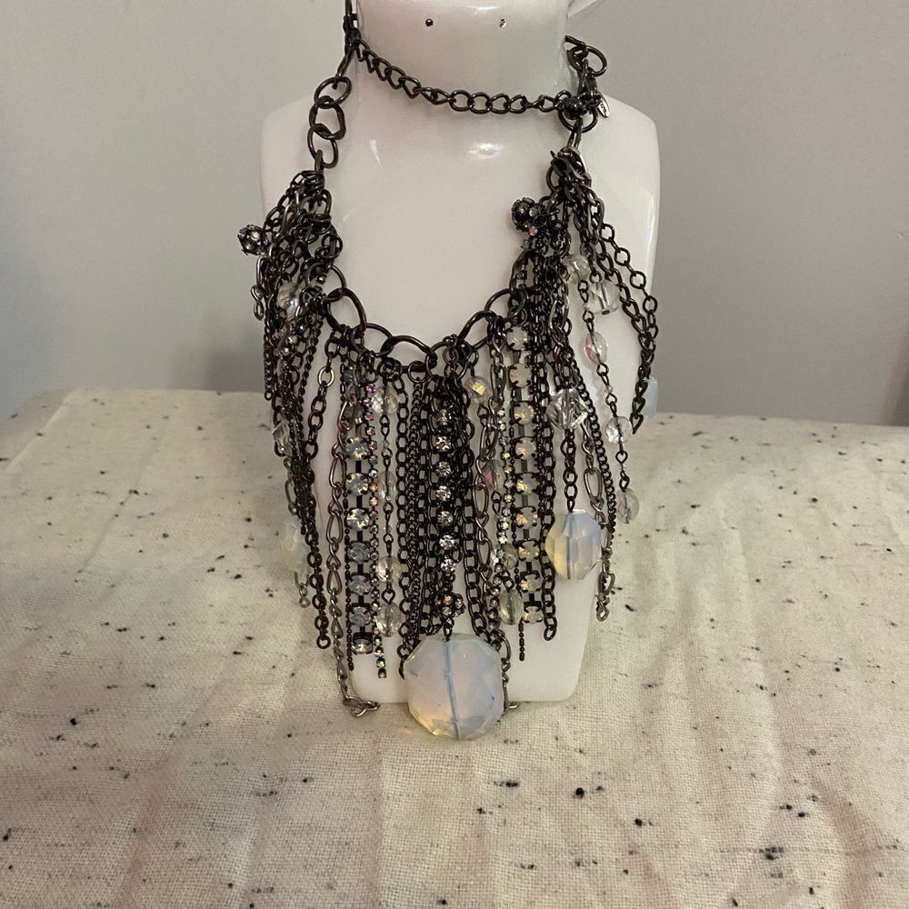 Chico’s Costume Gold Blue Crystal statement necklace